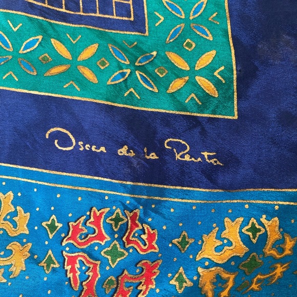 Oscar de la Renta scarf gold red blue teal - Picture 5 of 5